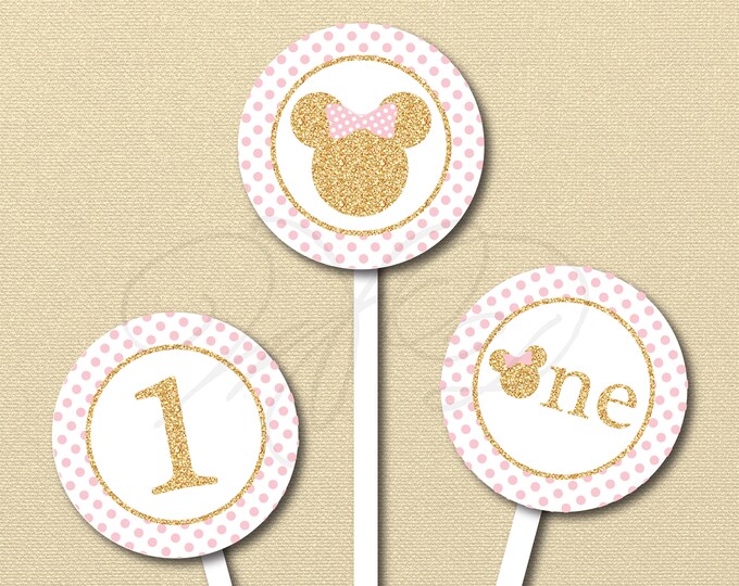 Minnie Mouse Printables Pink and Gold Minnie Cupcake Topper - Etsy