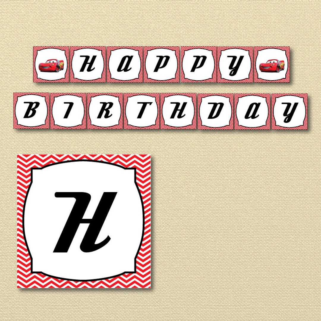 Lightning Mcqueen Party Printable, Cars Party Banner, Happy Birthday ...