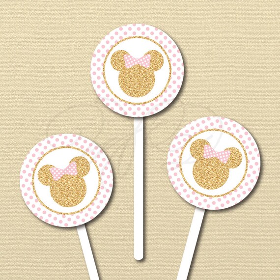 Minnie Mouse Printables Pink And Gold Minnie Cupcake Topper Etsy