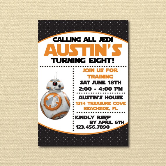 Birthday Cards BB8 Invite Star Wars Printable Star Wars Motif Visuals ...