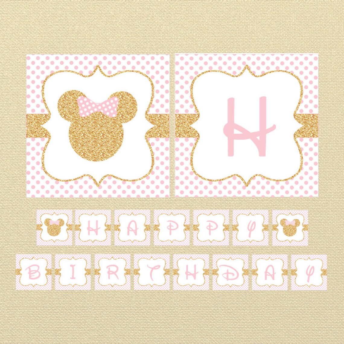 Gold Minnie Mouse Banner Happy Birthday Banner Minnie Mouse - Etsy