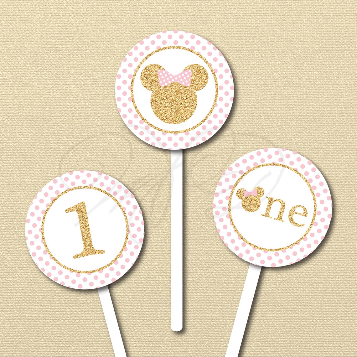 Minnie Mouse Printables, Pink and Gold Minnie Cupcake Topper, Minnie 2 ...