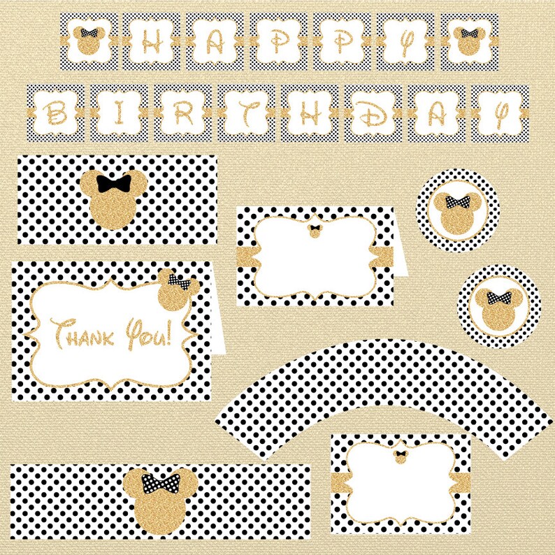 Gold Minnie Party Printable Black and Gold Minnie Mouse Etsy