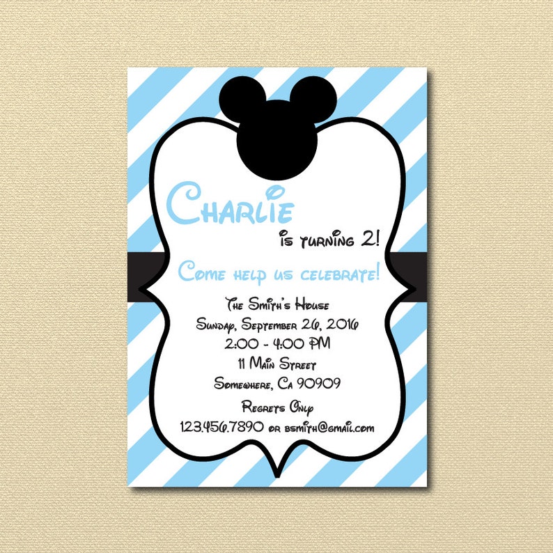 Baby Blue Mickey Mouse Invitation Light Blue Mickey Invite Etsy