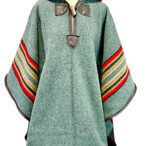 Yakima Camp Poncho in Yakima Heather Green, leather trim