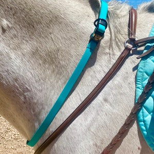 Horse Neck Strap – Adjustable Beta BioThane®, Breakaway-Safe, Teal Riding Strap for Training, XC, Jumping, Trail, USA-Made