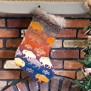 Christmas Stocking in Land of Buffalo Fur Cuff