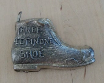Antique Boot Tape Measure: Silvertone Novelty Gift