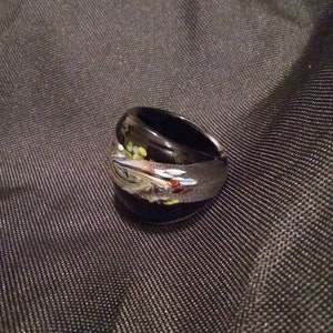 Vintage Glass Hand Blown Ring Black and Silver Glass Jewelry Blown Glass Art image 1