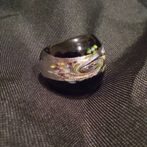 Vintage Glass Hand Blown Ring Black and Silver Glass Jewelry Blown Glass Art image 2
