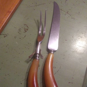 Vintage Carving 2 Piece Carving Knife Slicer Set Carving Utensil Vintage Kitchenware Silverware Cooking Utensils Lucite, Bakelite Style