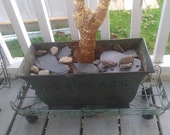Vintage Green Ivy Wheeled Rolling Cart Plant Holder Garden Tool Rolling Plant Dolly Metal Plant Holder