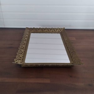 Vintage Gold Tone Mirrored Rectangular Vanity Tray