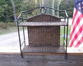 Scaffale per spezie vintage in ferro battuto in rattan Scaffale autoportante a 2 ripiani