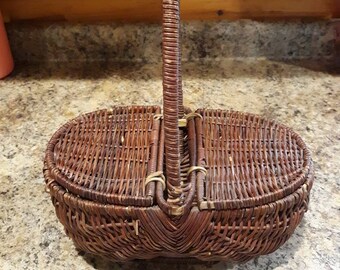 ヴィンテージ ウィッカー オーバル バスケット ハンドル付き - Etsy 日本