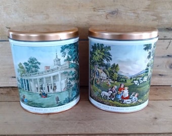 Currier and Ives Decoware Tins: set di contenitori in stile fattoria vintage