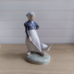 Vintage Royal Copenhagen Porcelain Figurine of Girl with Goose #528