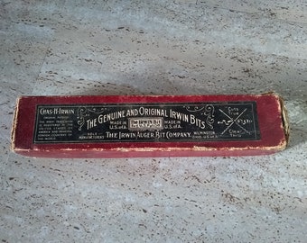 Vintage Irwin Auger Bit Box with Drill Bits