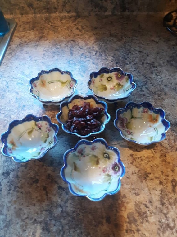 IKI-566 英国アンティーク コバルトブルー ガラス フルーツボール 70's Italian Blue Glass Flower-shaped Bowls/ Rare Cobalt