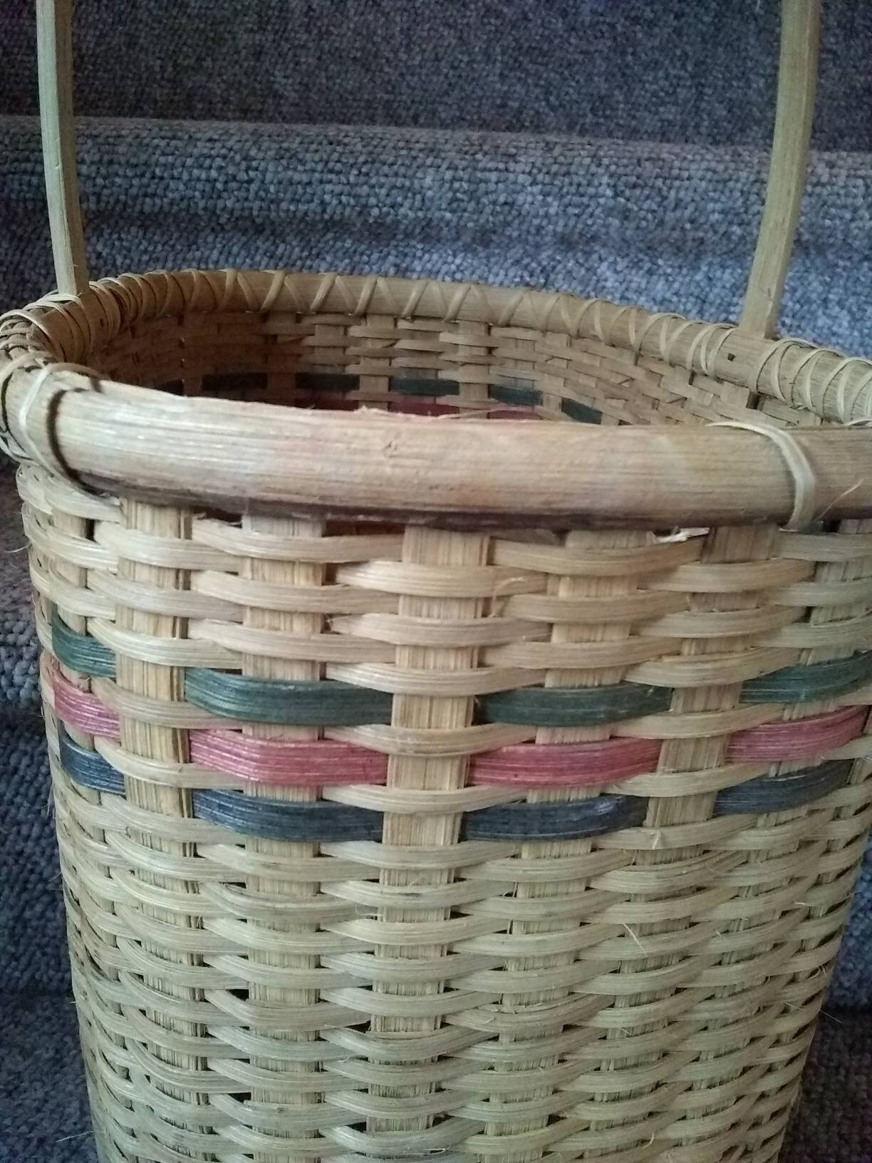 Vintage Wicker Stair Basket With Handle Wicker Storage Basket Etsy