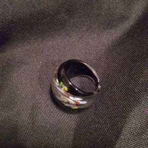 Vintage Glass Hand Blown Ring Black and Silver Glass Jewelry Blown Glass Art image 9