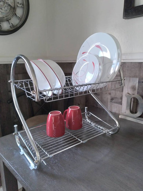 Vintage Wire Dish Drainer Chrome Dish Rack 2 Tier Dish Drying Rack 