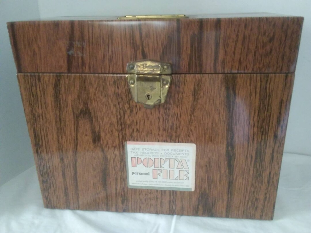 Vintage Porta File Storage Box Ballonoff Woodgrain Tax File Document