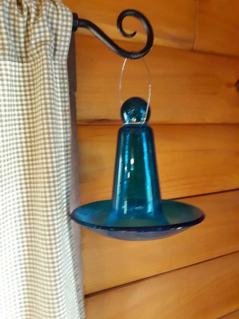 Blue Glass Bird Feeder Blown Glass Bubble Glass Hanging Bird Etsy