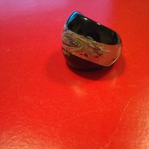 Vintage Glass Hand Blown Ring Black and Silver Glass Jewelry Blown Glass Art image 6