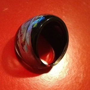 Vintage Glass Hand Blown Ring Black and Silver Glass Jewelry Blown Glass Art image 5