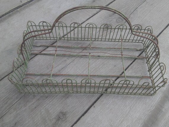 Vintage Green Metal Wire Basket Decorative Wire Basket Glass Etsy