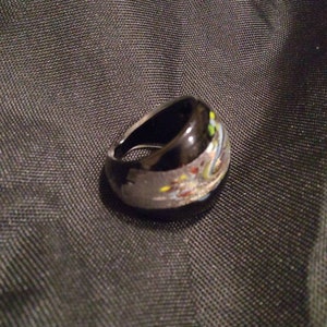 Vintage Glass Hand Blown Ring Black and Silver Glass Jewelry Blown Glass Art image 7