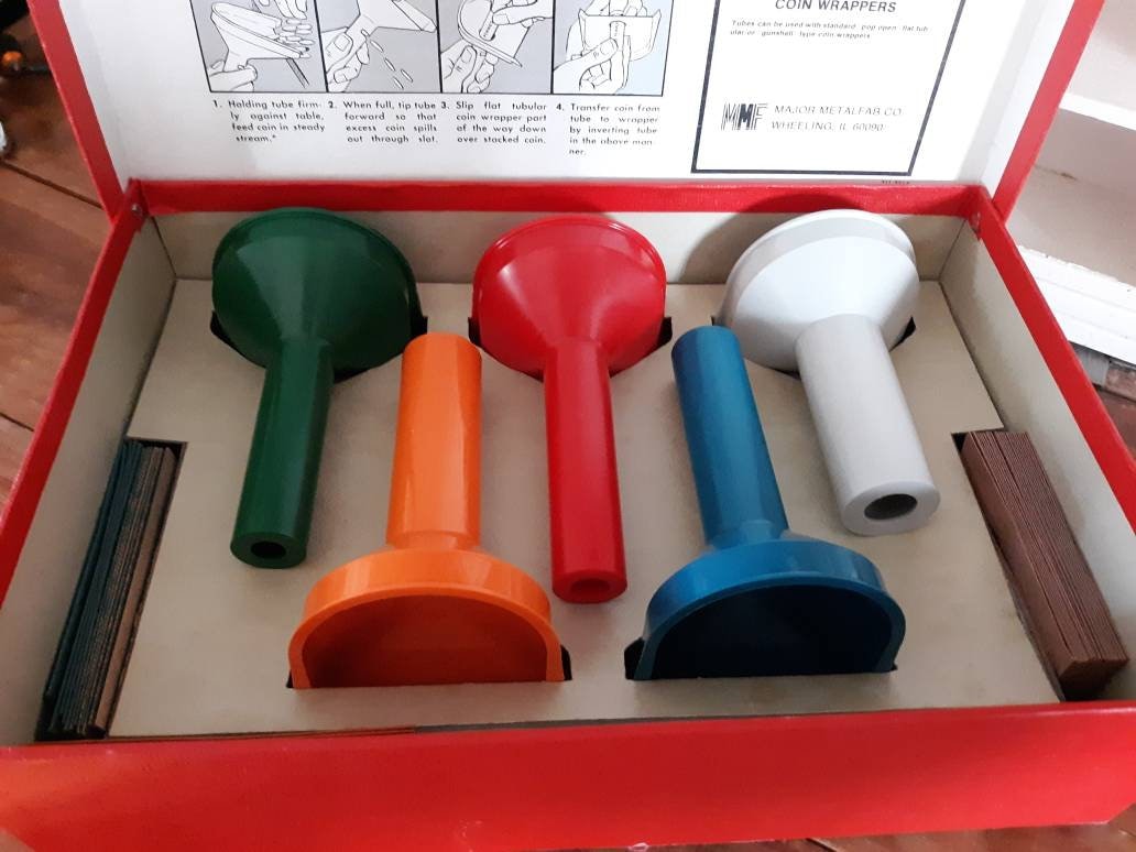 Vintage Colorkeyed Coin Tubes MMF Coin Tubes Major Metalfab Co Coin