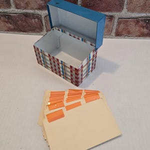 Vintage Metal Plaid Recipe Box Index Card File Box Kitchen Recipes Ohio Art Co