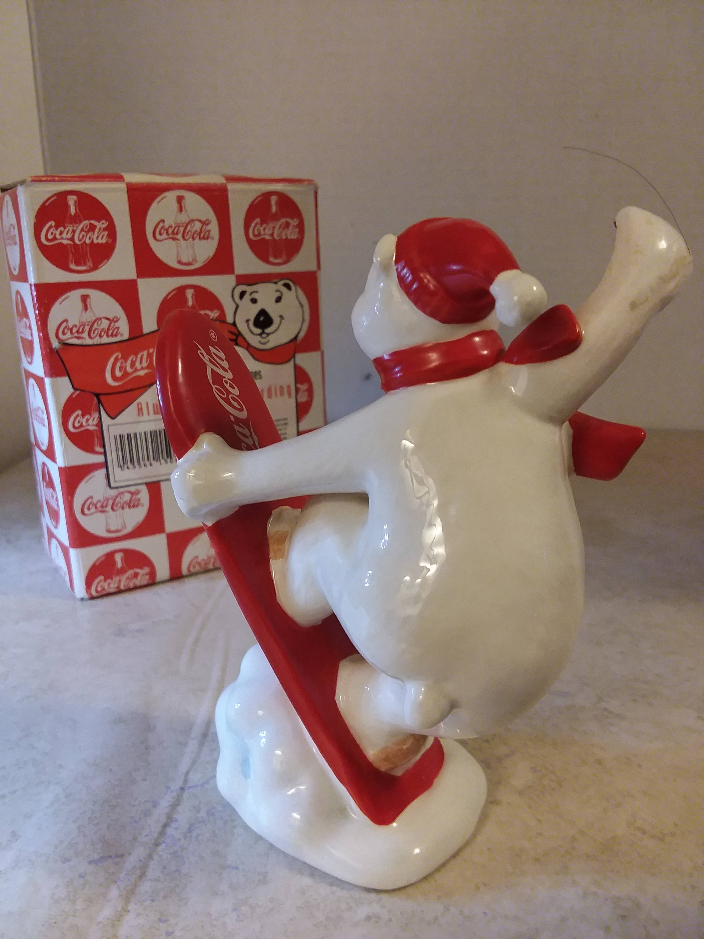 Coca Cola Ceramic Polar Bear Figurines Always Snow Boarding Christmas ...