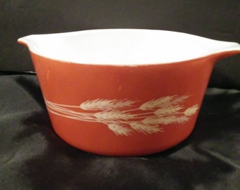 Vintage 473-B Small Pyrex Autumn Harvest Wheat Design Casserole Dish without the Lid Pyrex Baking Oven Dish 1 1/2 Pint