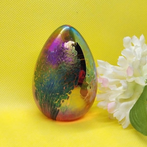 Vintage Glass Paperweight Dichroic Glass Egg Irridescent Oval Egg