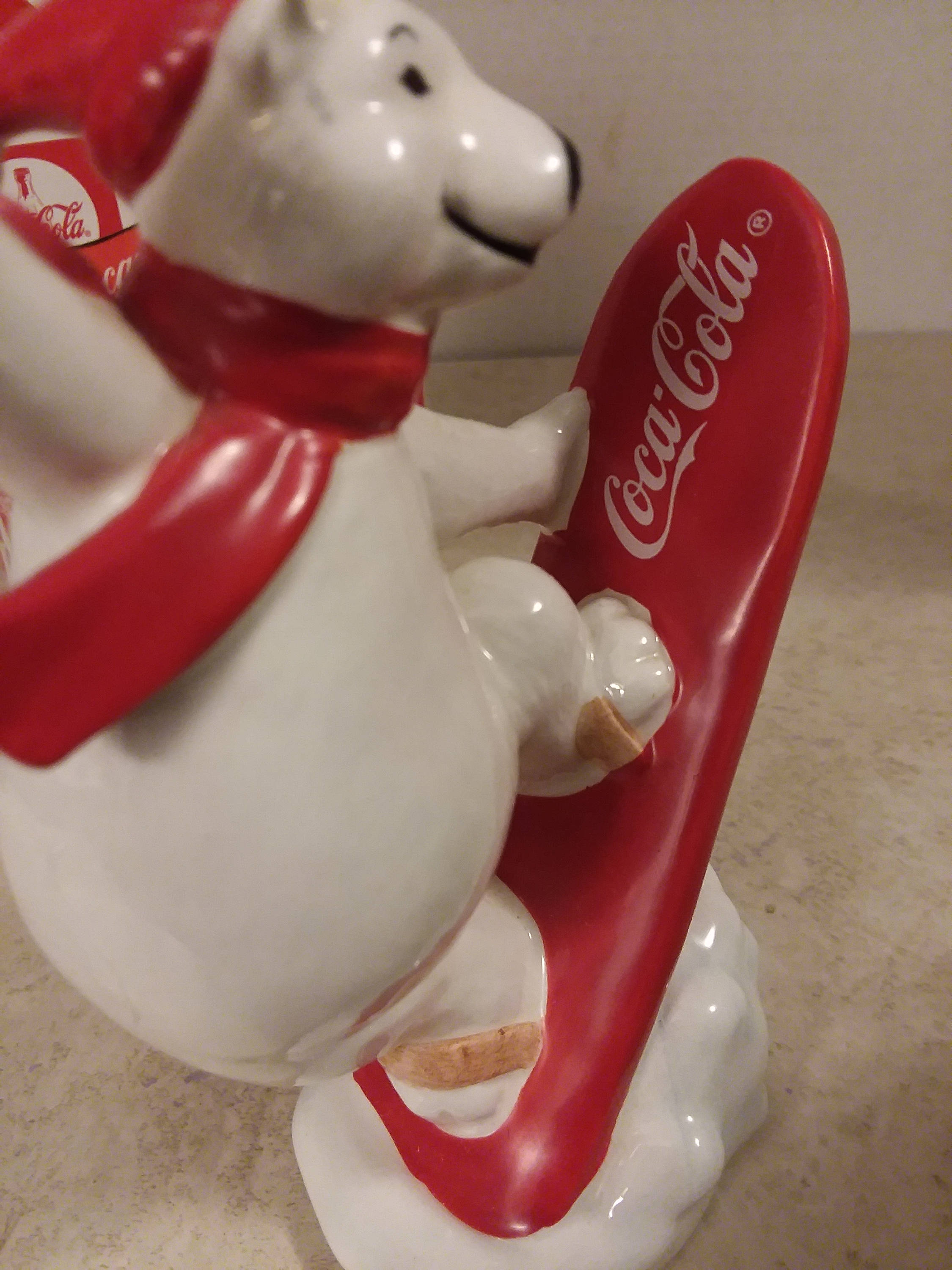 Coca Cola Ceramic Polar Bear Figurines Always Snow Boarding Christmas ...