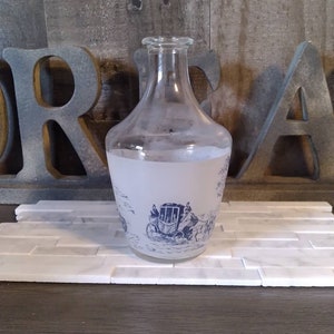 Vintage French Glass Carafe Blue and White Decanter Barware Tableware Bud Vase
