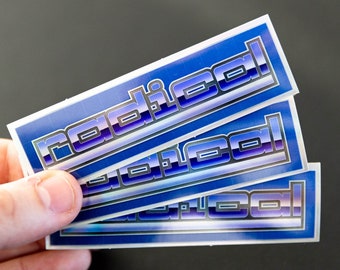 RADICAL 1980's outrun sticker - Holographic shine Vinyl - 4 X 1.25 Inch - 80s retro synthwave style - retrowave neon glow laptop decal