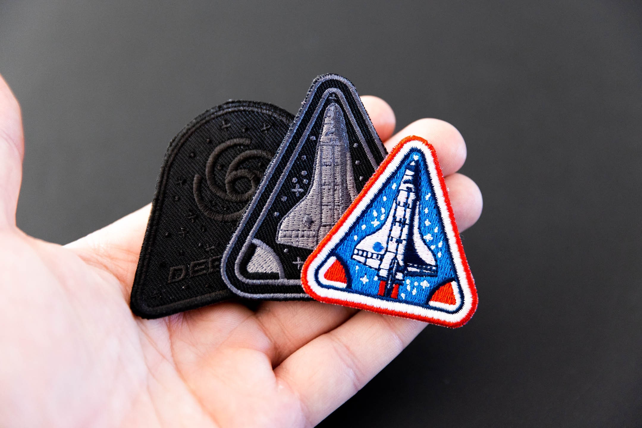 Space Mission Patches 3-pack Space Shuttle, Deep Space, Black Shuttle 