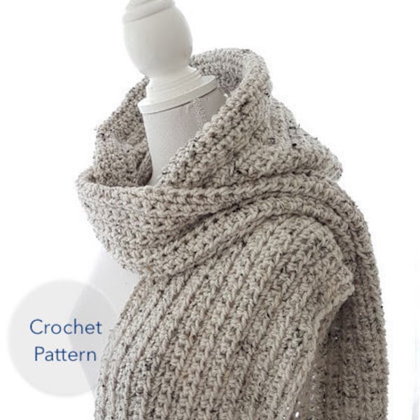 Crochet pattern scoodie // crochet hooded scarf // hooded shawl // shawl with hood