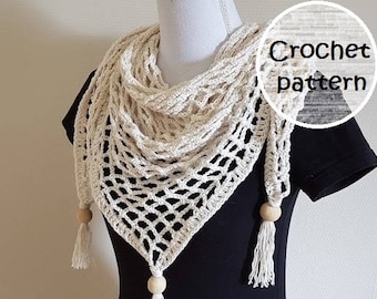 Crochet pattern boho shawl // triangle shawl pattern // summer shawl // lace crochet shawl // fringle shawl // ibiza / tutorial shawl //