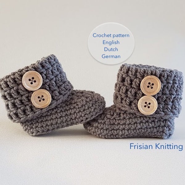 Patrón de crochet patucos para bebe, pantuflas para bebe, zapatitos para bebe, uggs para bebe, patrón de crochet, patrón de crochet, 4 tallas, patrón de crochet holandés