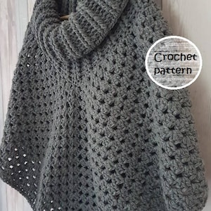 pattern poncho // chunky poncho // Shawl Scarf pattern // diy crochet // gehaakte poncho // haakpatroon // Cowl Neck Crochet Capelet zdjęcie 5