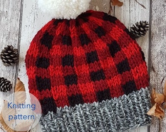 Plaid beanie // plaid hat  // knitting pattern // fair isle pattern // Mountain Toque // Christmas Toque