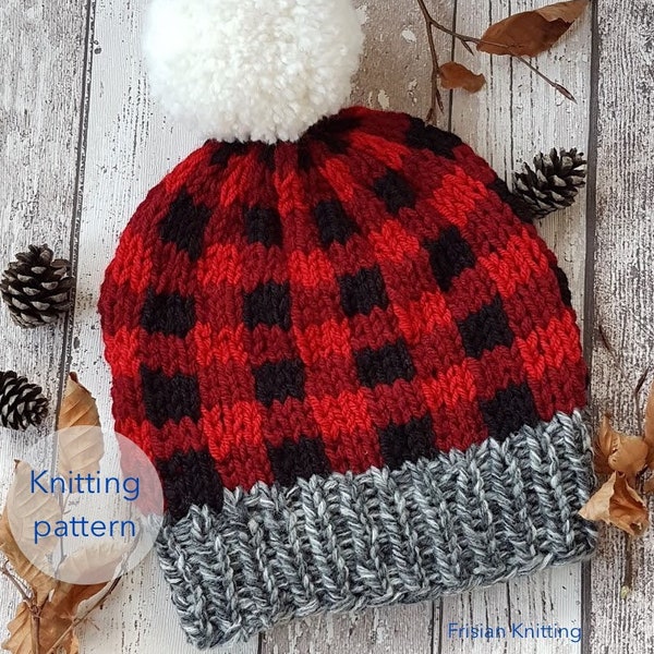 Plaid beanie // plaid hat // knitting pattern // fair isle pattern // Mountain Toque // Christmas Toque