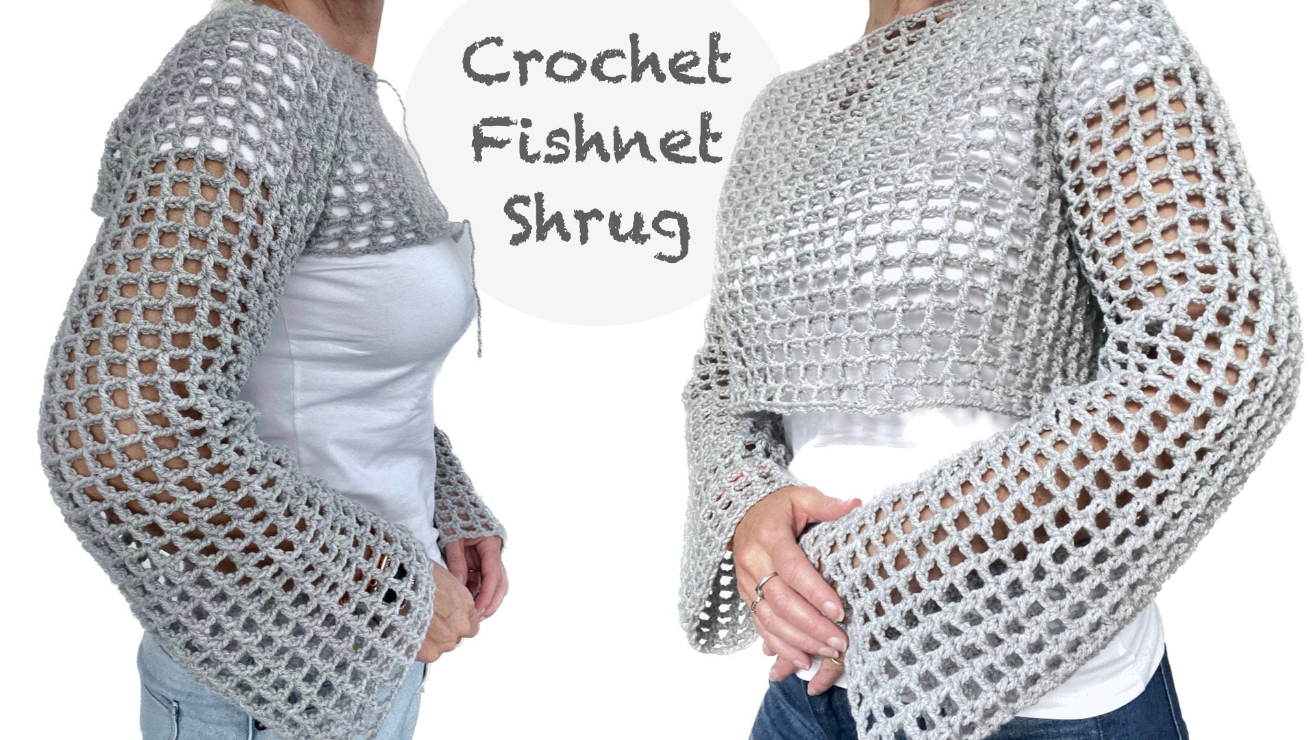 Fishnet Crochet Jumper Crop Top Long Flared Sleeves Mesh Sweater Bolero  Shrug -  Denmark