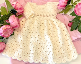 Crochet Christening Gown - patterned baptism dress