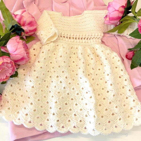 Crochet Christening Gown - patterned baptism dress